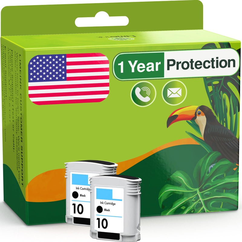 Limeink Compatible Ink Cartridge Replacement for HP 10 Black Ink for HP Designjet 500 Designjet 800ps 800 10 C4844a - 2 Black - Image 1